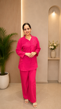 Elegant Fuchsia Pink Embroidered Co-Ord Set for Women – Premium Casual & Office Wear
