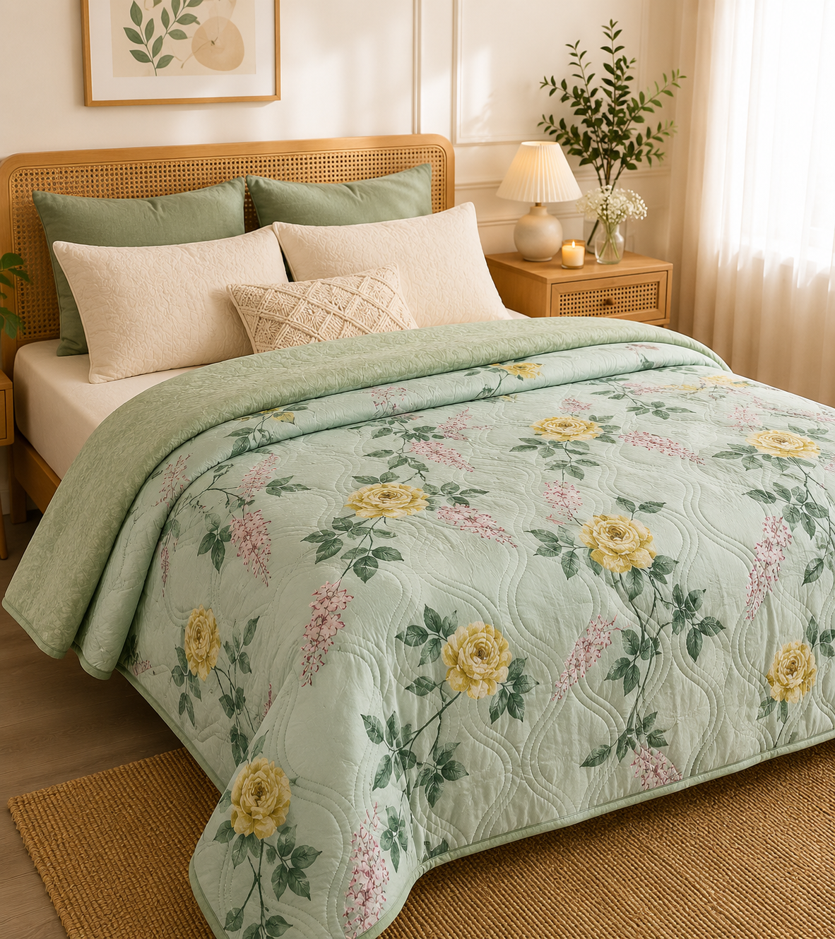 Premium Double Bed Rose Floral Comforter – Ultra Soft Reversible All Season Quilt