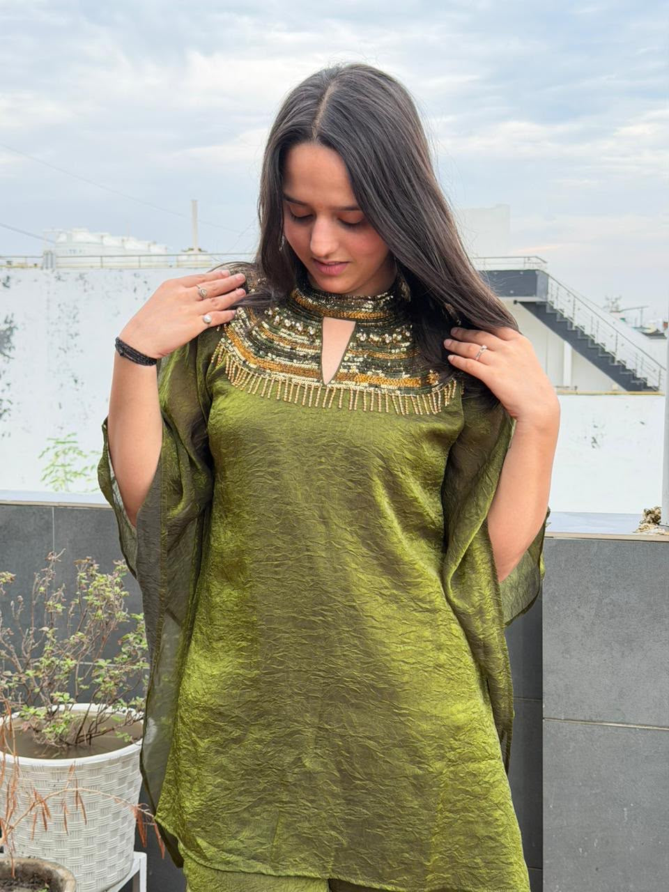 Royal Plum Embellished Kaftan Co-Ord Set