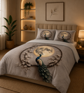 🦚 11D Luxury Peacock Moon Printed Bedsheet Set