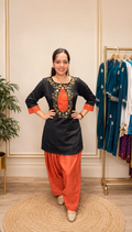 Elegant Black Embroidered Banana Crepe Kurti with Farshi Pants Set