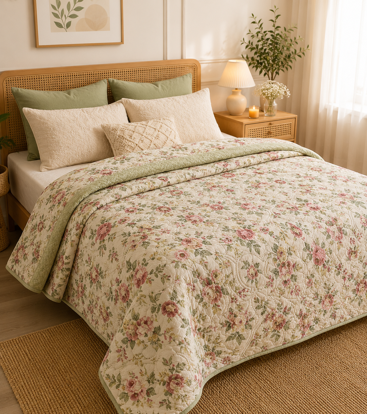Luxury Double Bed Vintage Floral Comforter – Ultra Soft Reversible All Season Quilt