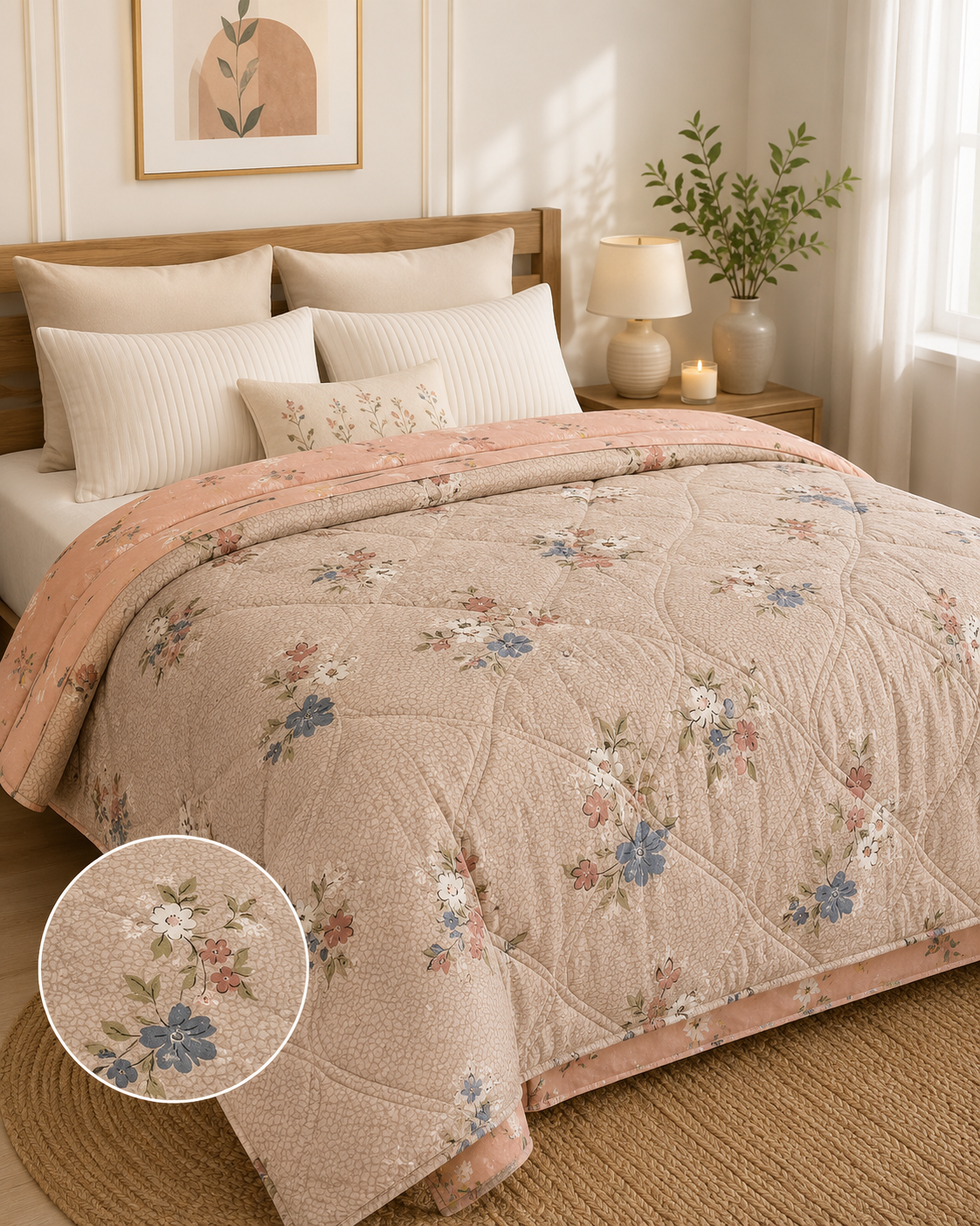 Premium Double Bed Reversible Floral Comforter