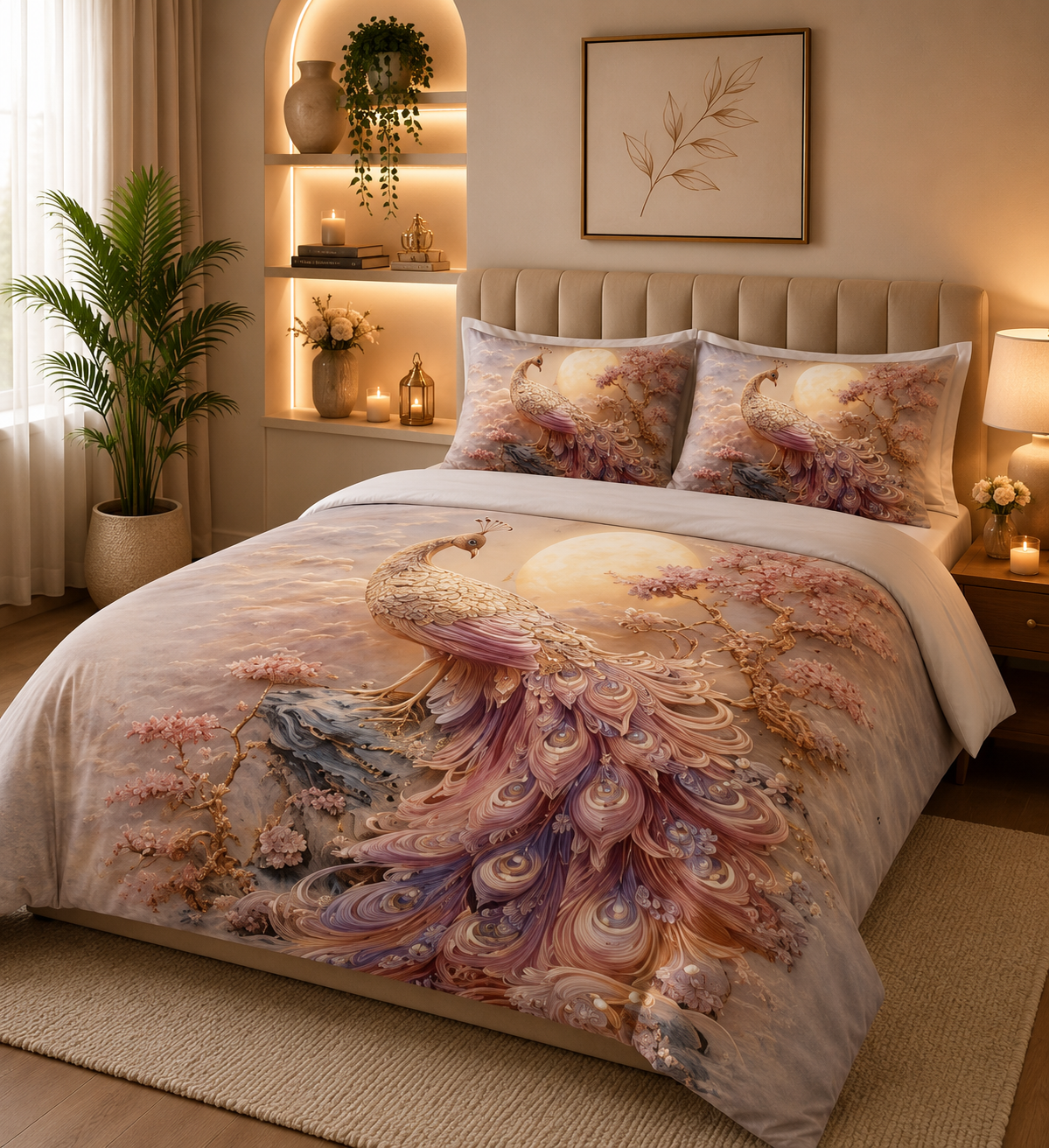 11D Luxury Royal Peacock Printed Bedsheet Set