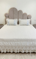 Royal Embossed Quilted Bedspread Set with Layered Frills & Lace Trim