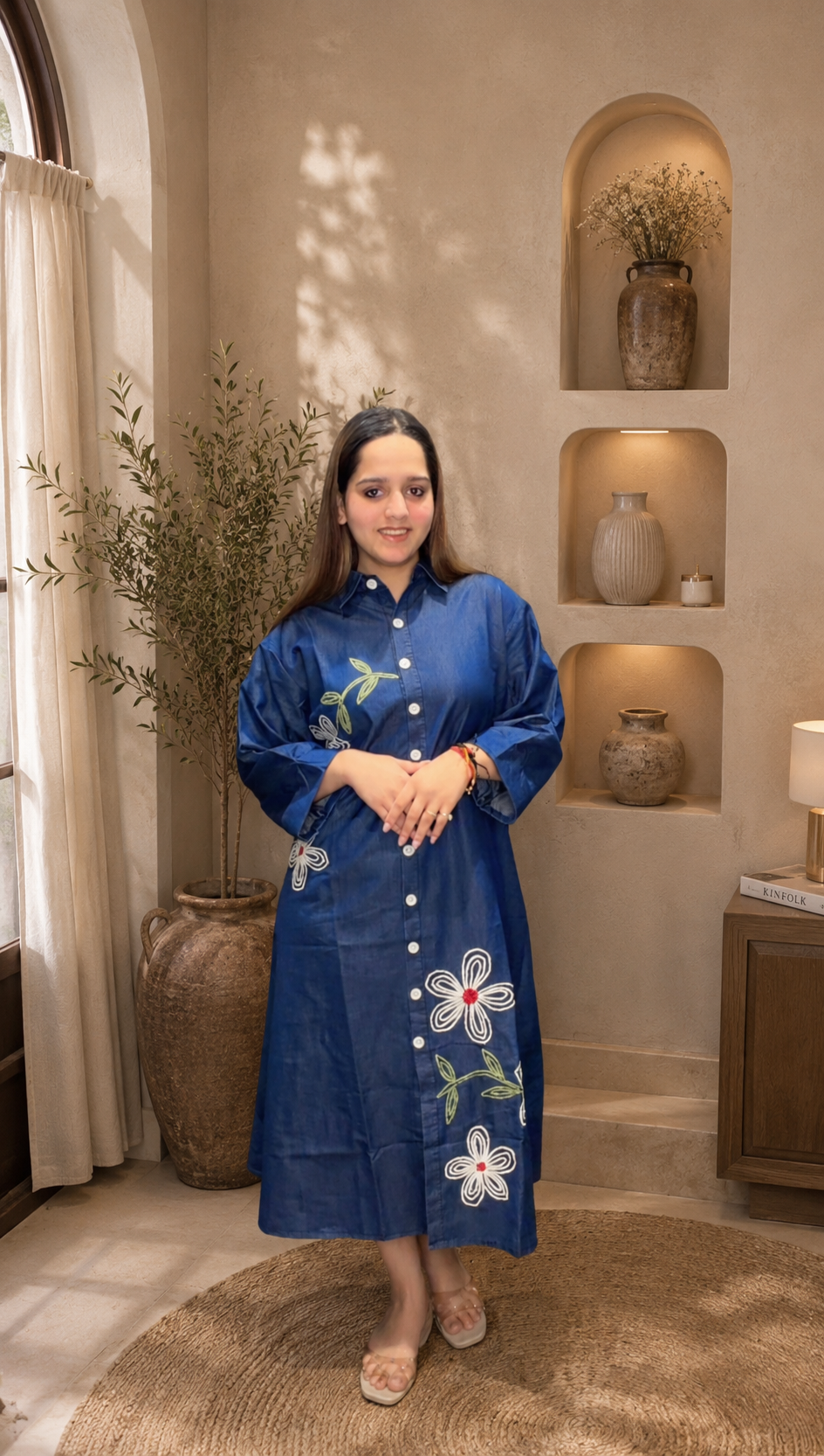 Embroidered Denim Dress