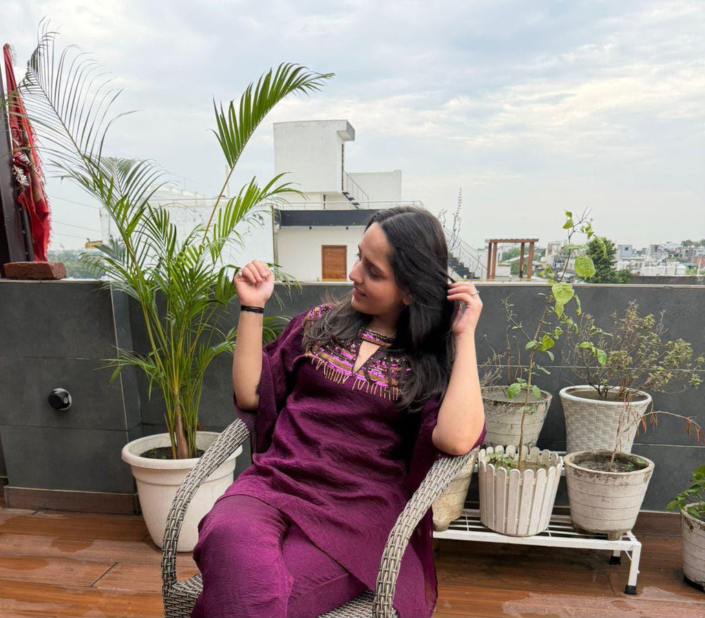 Royal Plum Embellished Kaftan Co-Ord Set